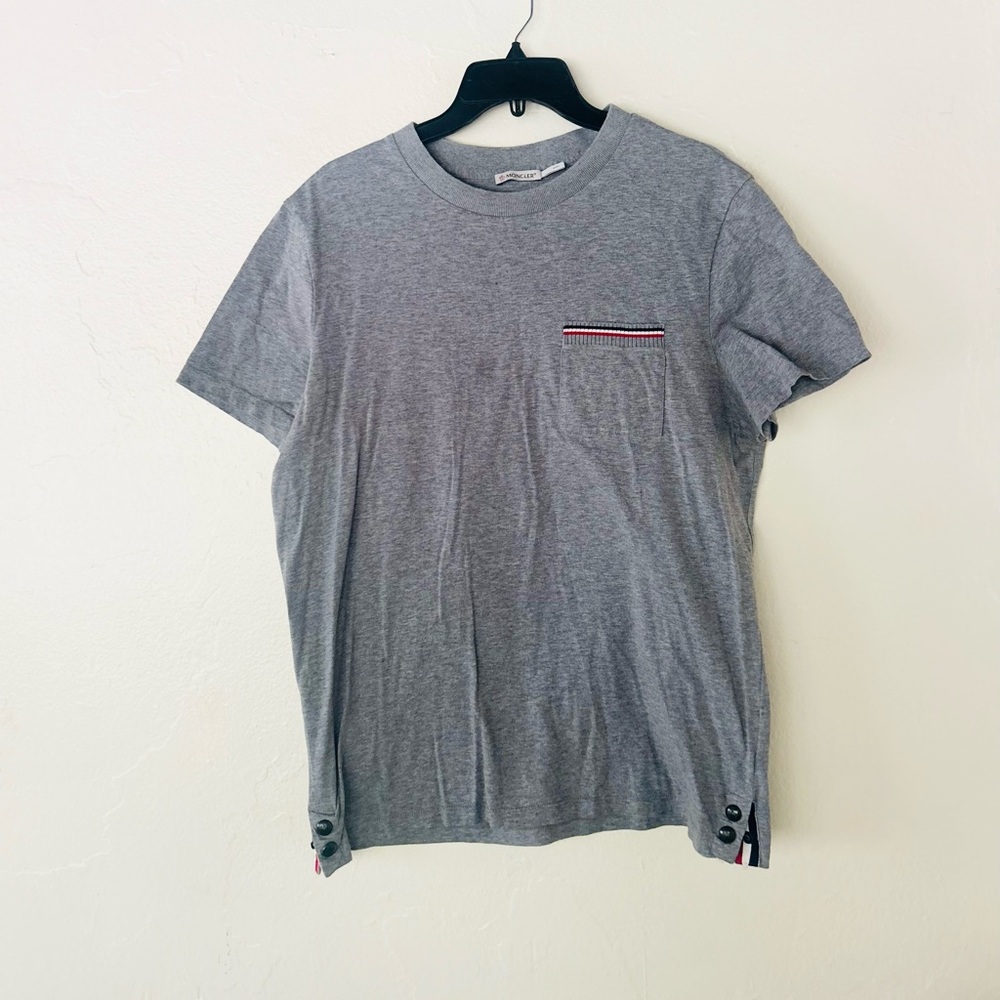 Moncler Gamma Bleu Striped Pocket T-Shirt Gray Cotton Made In Italy Sz Medium - Picture 3 of 7